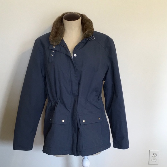 Lands' End Jackets & Blazers - Land’s End Blue Coat W/ Removable Faux Fur Collar